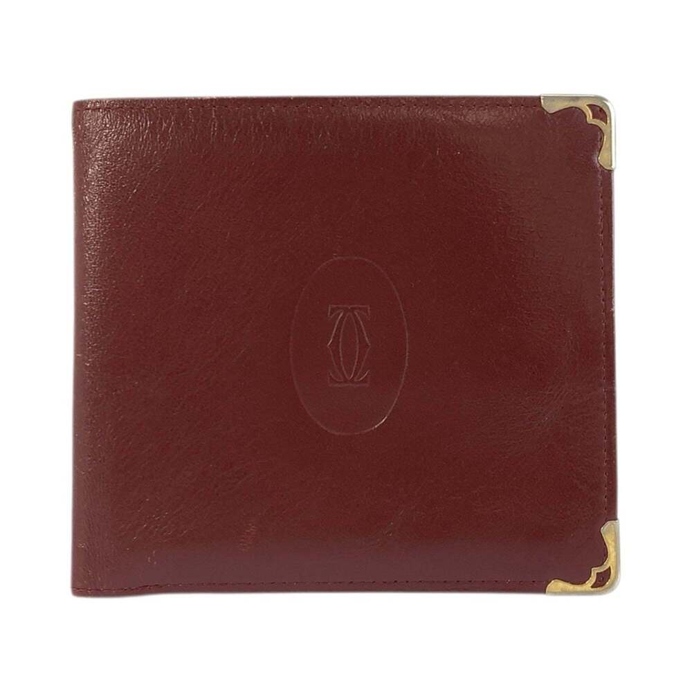 CARTIER Vintage Must Line Bordeaux Gold Hardware Leather Folding Wallet for W...